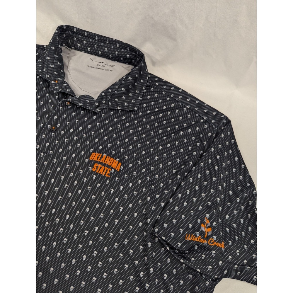 Horn Legend Skull Print Bamboo‎ Charcoal Oklahoma State Winter Park Golf XXL EUC